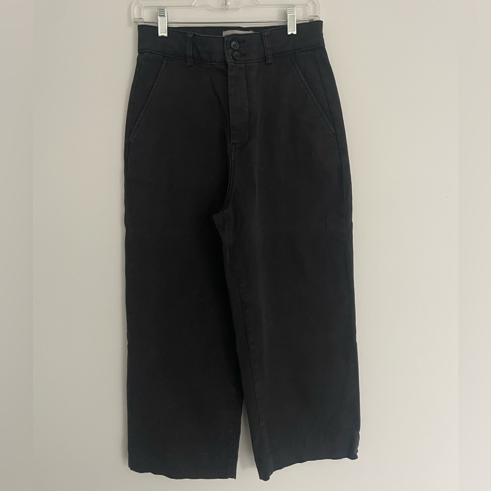 Everlane Women's Black High Waist Wide Leg Organic Cotton Pants